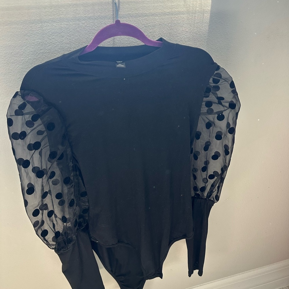 Elegant Black Sheer Sleeve BODYSUIT
